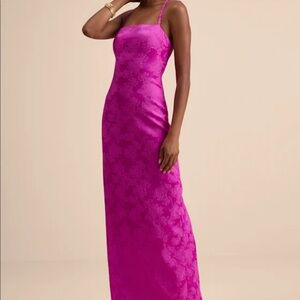 lulus Merrion Magenta Satin Lace-Up Maxi Dress
